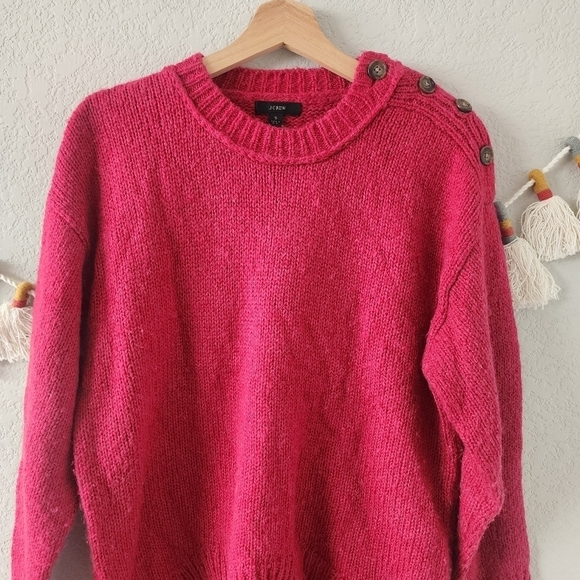 J. Crew Button Shoulder Alpaca Wool Knit Crewneck Pink Sweater Minimalist S - Picture 3 of 12